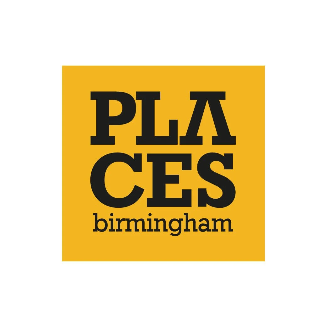 Yellow square background with black text that reads 'PLACES' in large letters, with 'birmingham' underneath in smaller font.