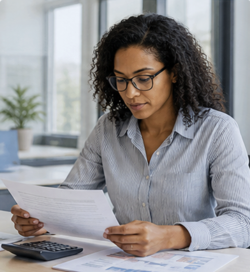 Chart, dollar sign, and map marker visuals representing financial reporting and compliance in property management handled by Lourie Enterprise.
