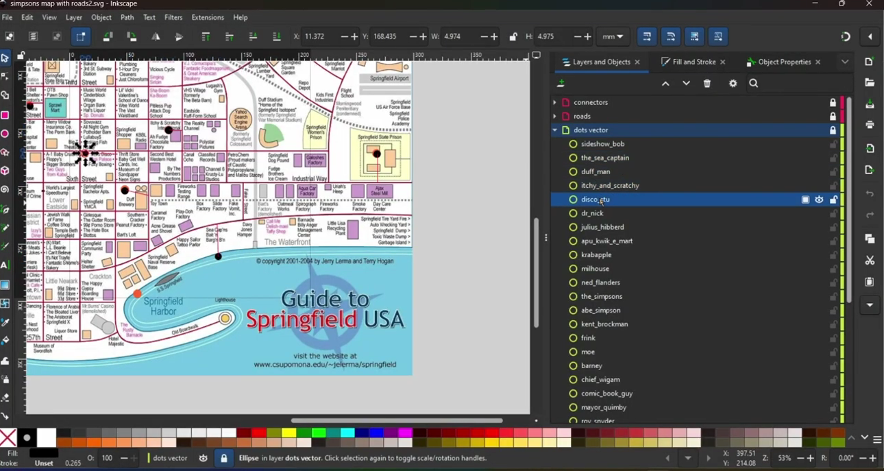 Labelled nodes on the Springfield map