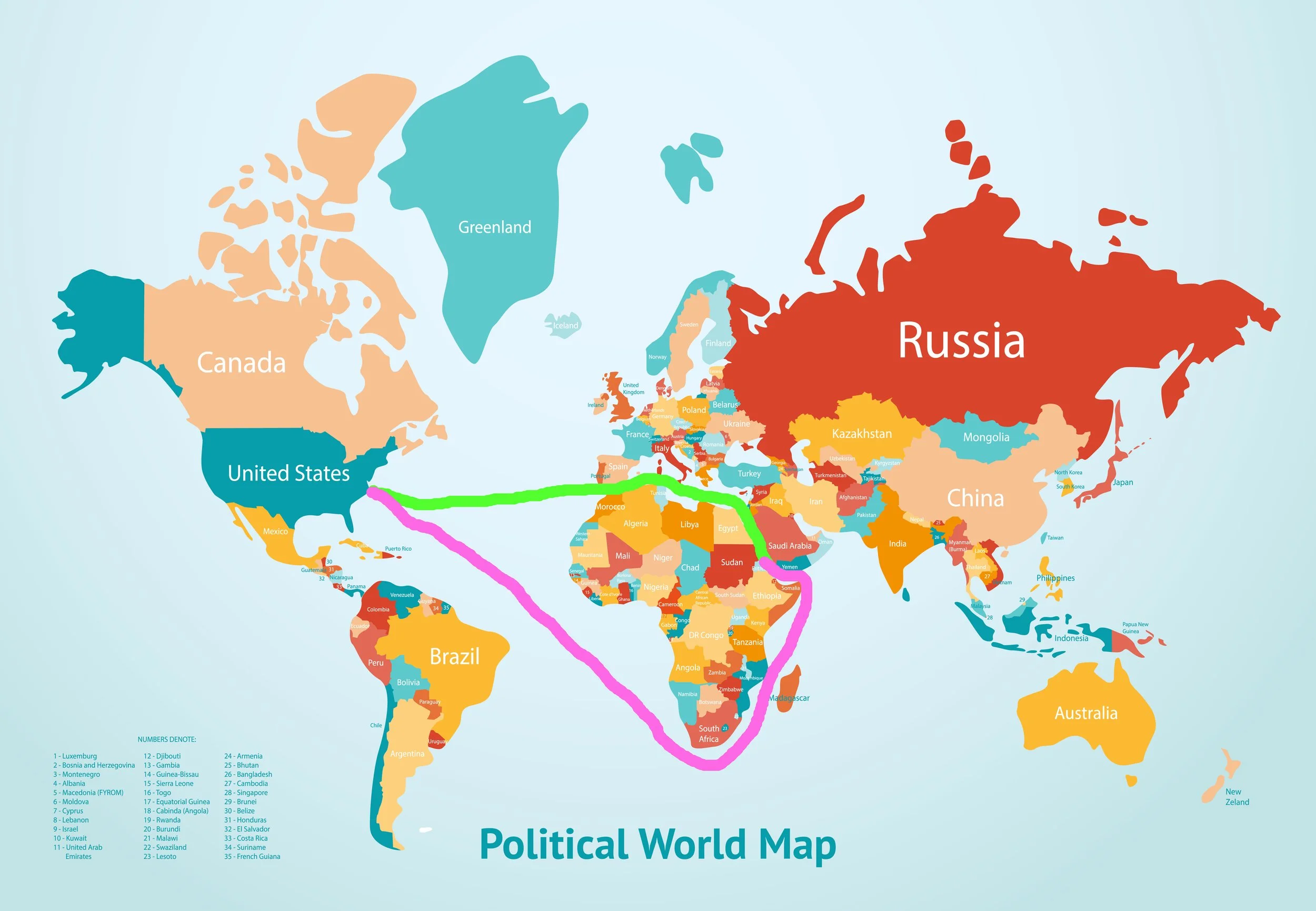 Map comparing the short Suez Canal route (high penalty) to the longer Cape of Africa route (lower cost) for shipping optimization.