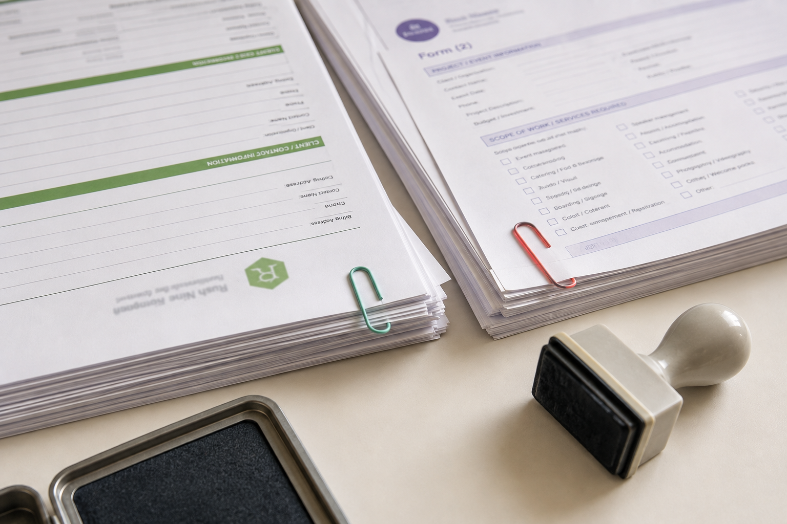 Colourful Office Forms and Stamping Supplies