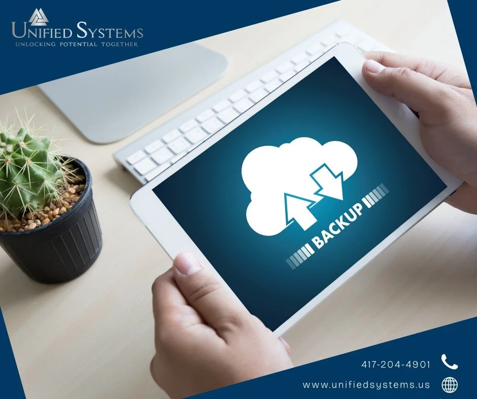 💡Don't let a computer crash, virus or power surge stop your business. 💻

📱Contact Unified Systems to discuss backup options that will protect your organization's information and prevent data loss.  417-204-4901.