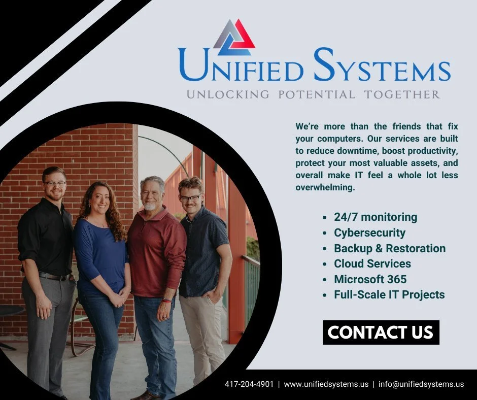Unified Systems understands that IT downtime costs your organization more than money&mdash;it costs time, productivity, and focus.

From printers that won&rsquo;t communicate to file corruption, failed updates, poor integrations, data loss, and broke