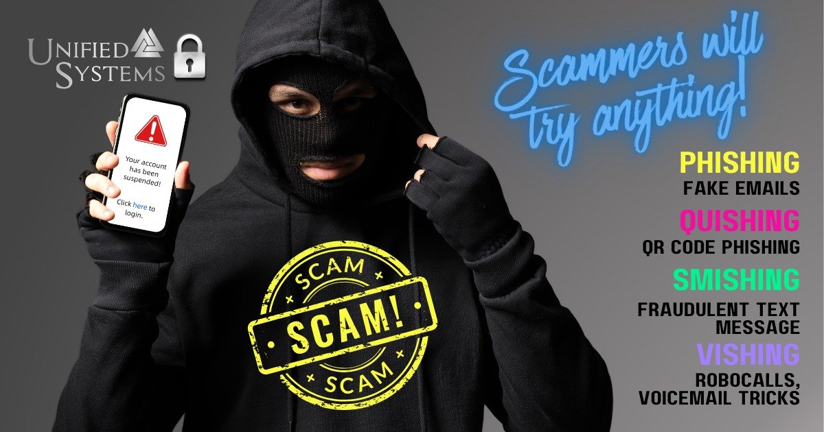 🚨 Stay Alert: Scams Are Constantly Evolving 🚨

Cybercriminals are getting more creative every day. Knowing what to watch for is the first step in protecting yourself and your business.

Here are a few common types of scams to be aware of:

&bull; P