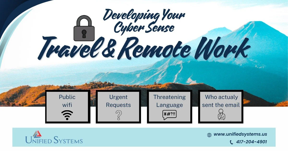 ✈️💻 Traveling or Working Remote? Time to Sharpen Your Cyber Sense 🧠🔐

Working from the road or your favorite coffee spot is convenient&mdash;but it also opens the door to new cybersecurity risks. Staying alert isn&rsquo;t just smart&hellip;it&rsqu
