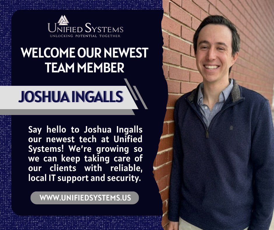 We&rsquo;re excited to announce that we are growing!
 
This means more support, faster help, and less tech stress for you!
 
Say hello to Joshua Ingalls, the newest member of the Unified Systems crew! #CyberSecurity #unifiedsystemswp #WestPlainsStron