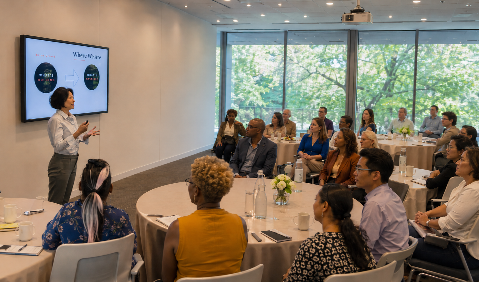 Jing presenting at the Institutional Alignment Retreat, New York Botanical Garden