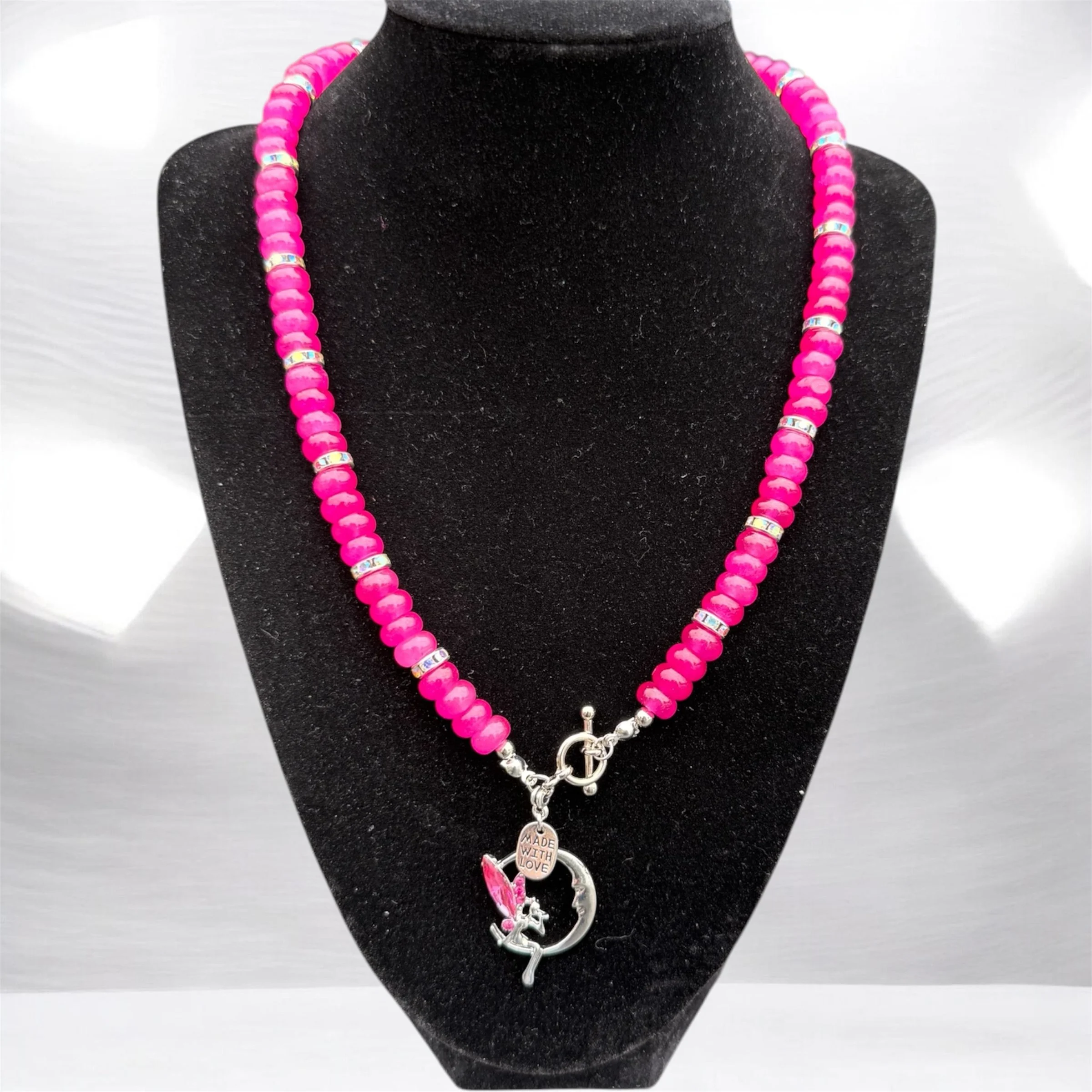 19" Fuchsia Chalcedony Fairy Pendant Necklace