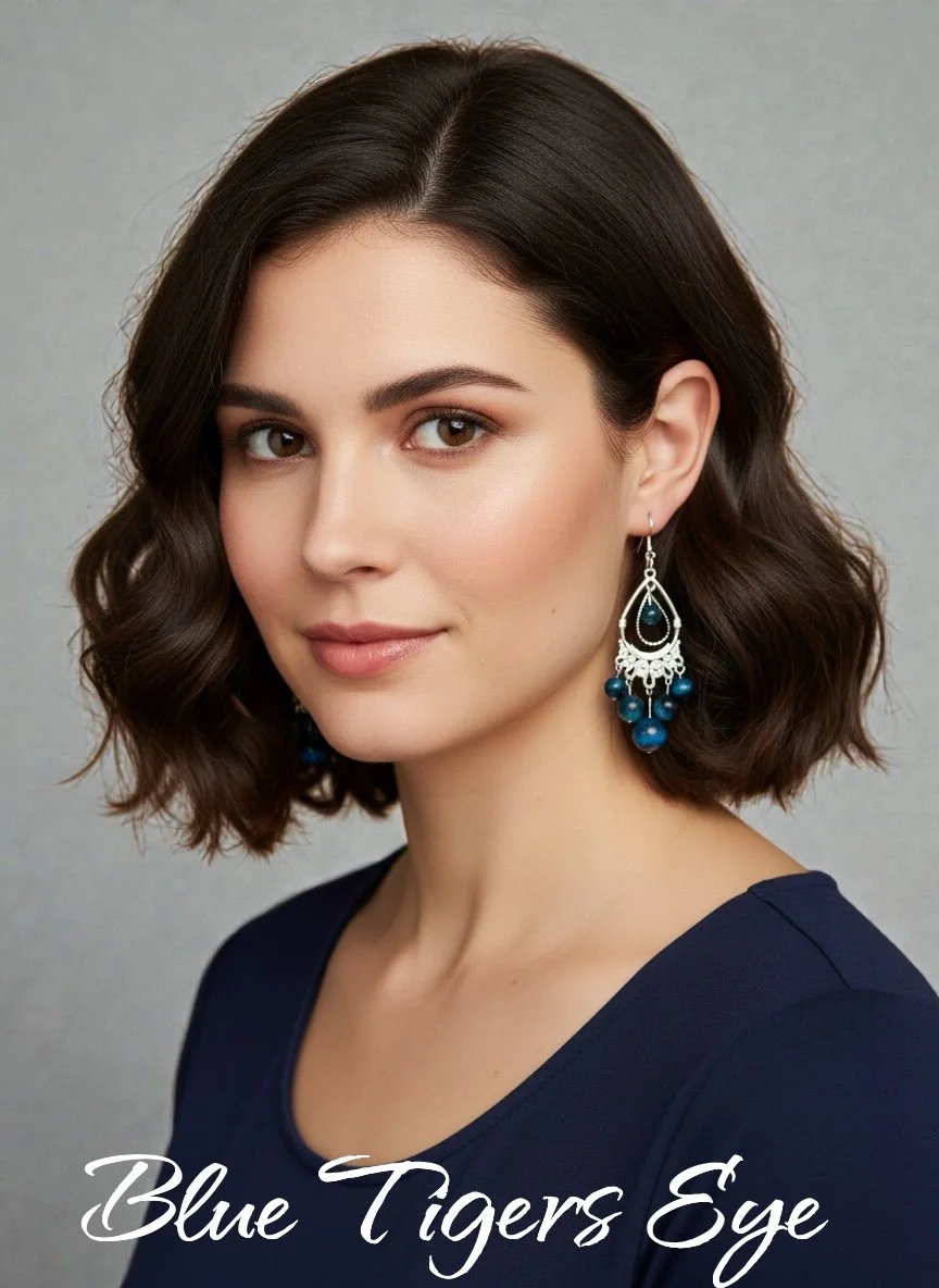 Blue Tigers Eye Chandelier Earrings