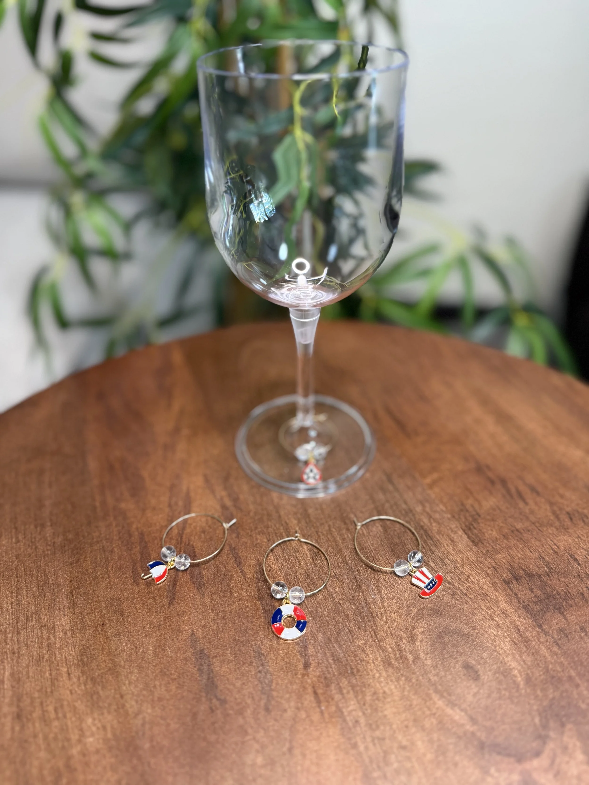 Patriotic American Flag Wine Stem Charms - Set of 4