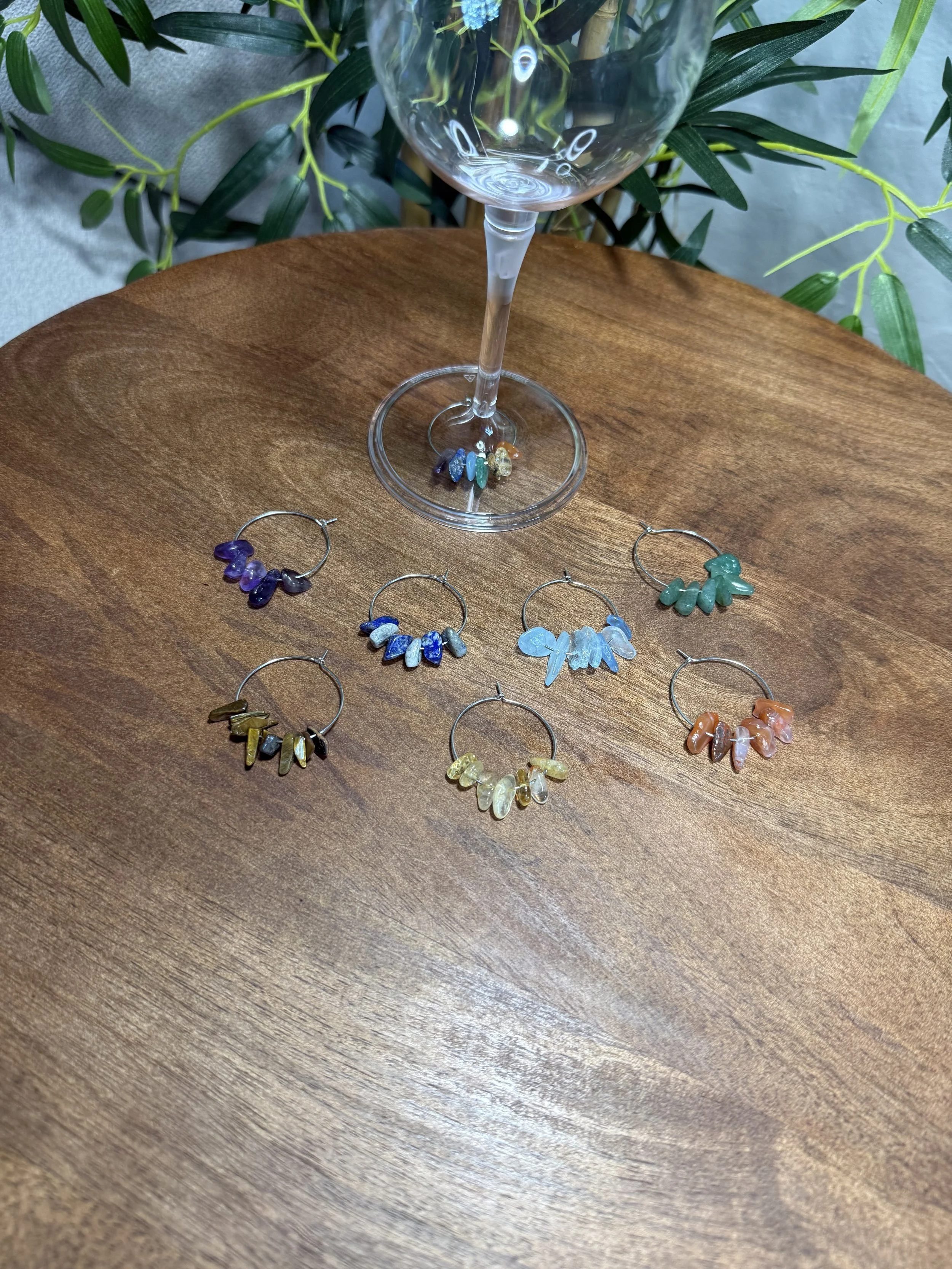 Chakra Gemstone Wine Stem Charms - Set of 8