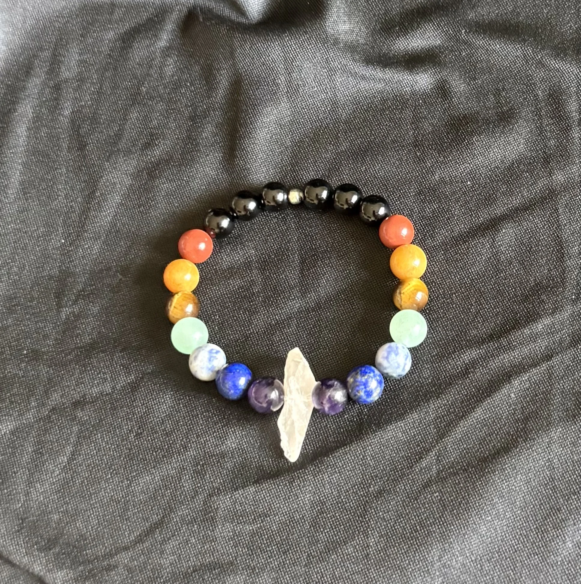 6" Double Chakra Bracelet with Jasper & Crystal Centerpiece