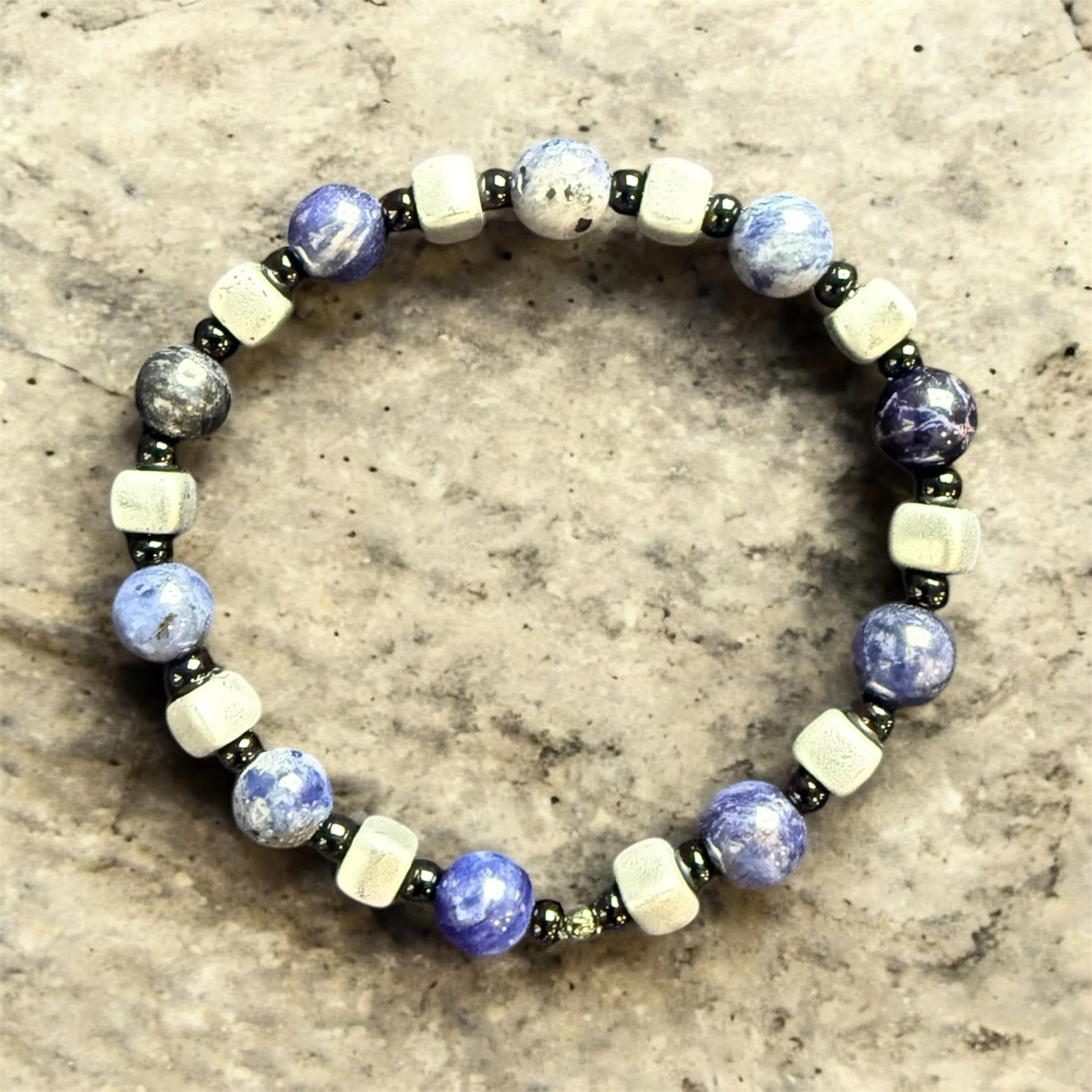 7" Sodalite Bracelet with Metal Beads