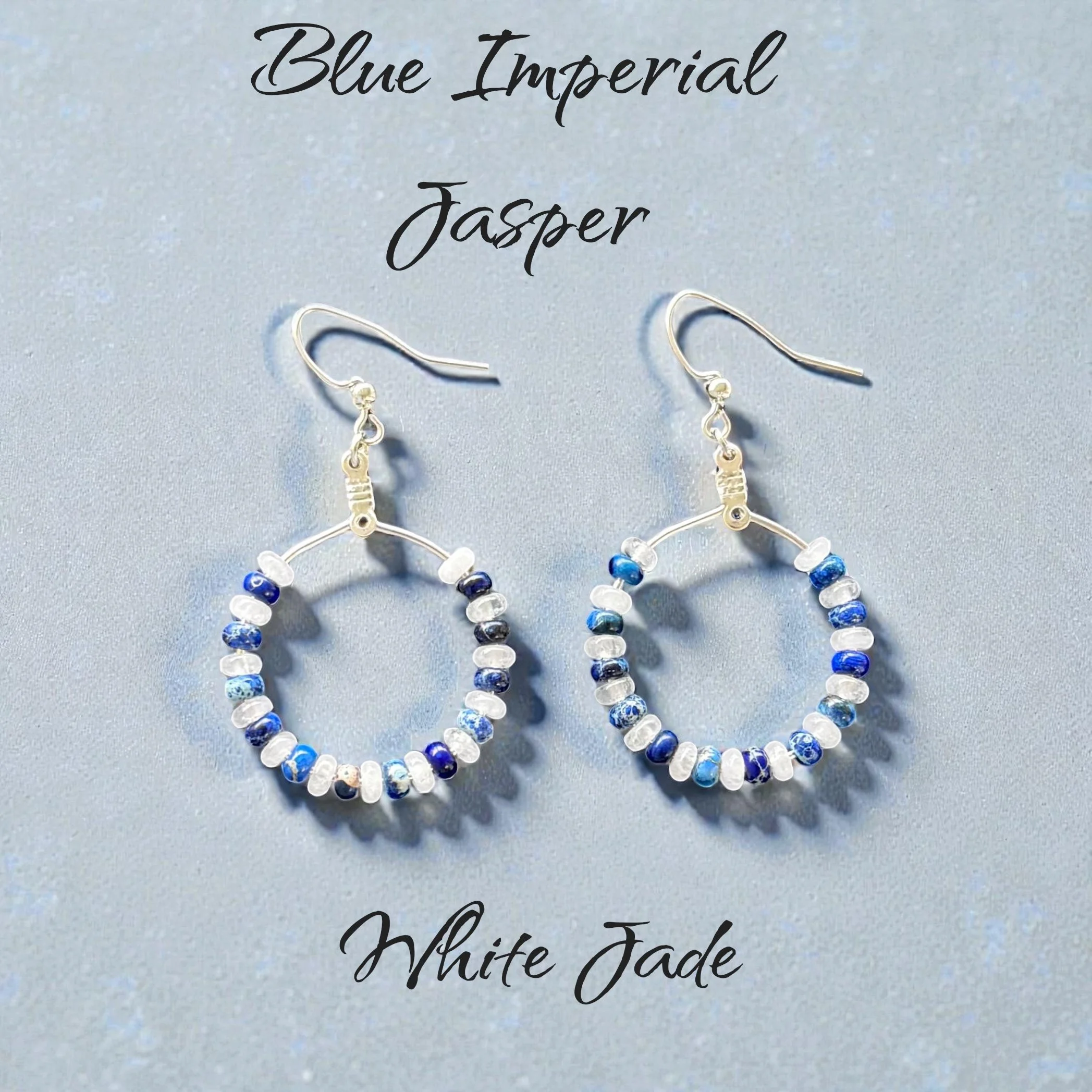 Imperial Blue Jasper & White Jade Hoop Earrings