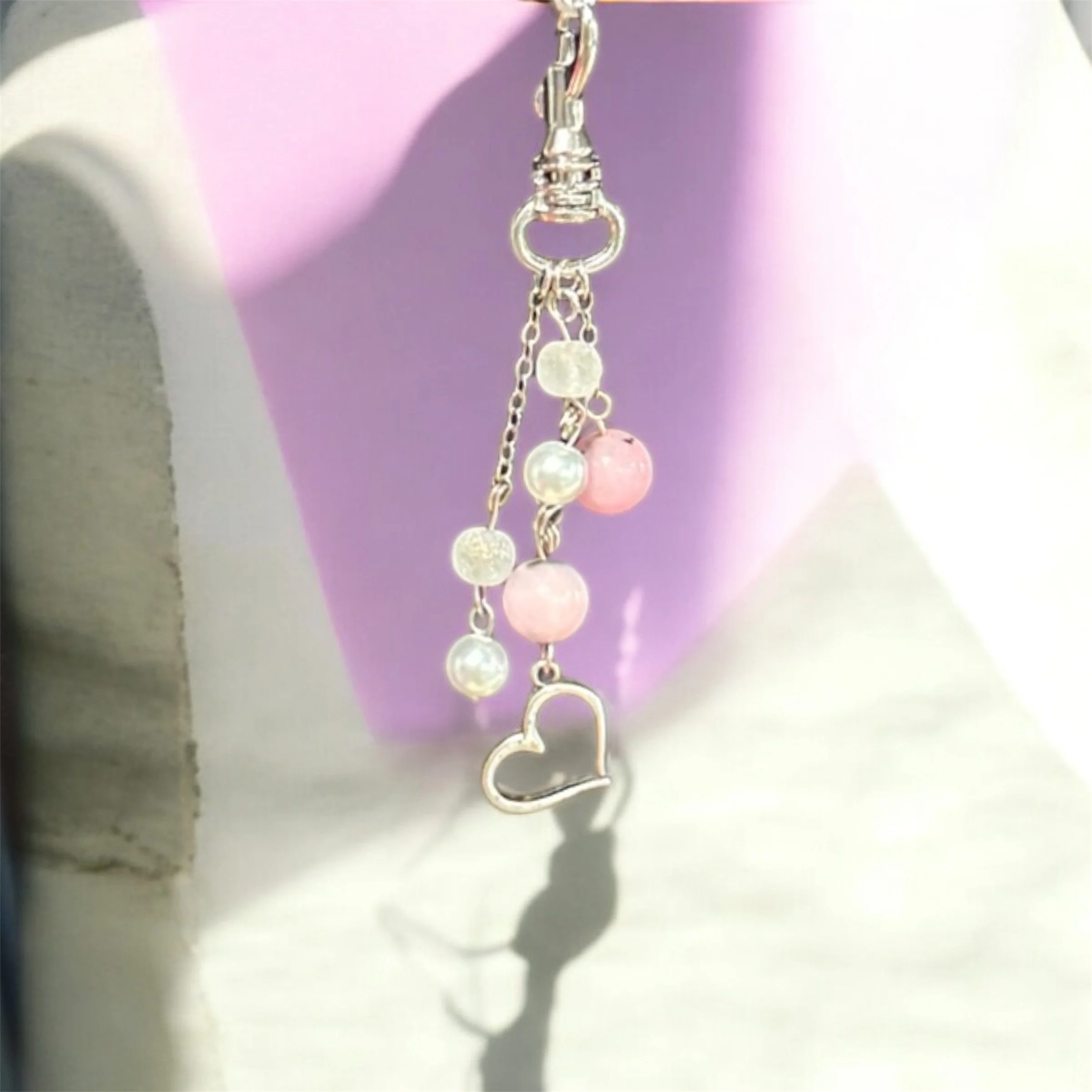 Silver Heart Accent Keychain with Beads