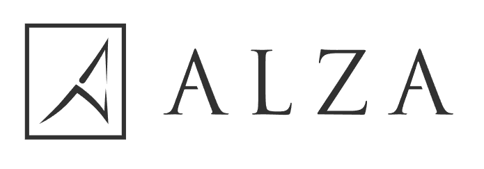 The Alza logo with a stylized arrow and the word 'ALZA' in capital letters.