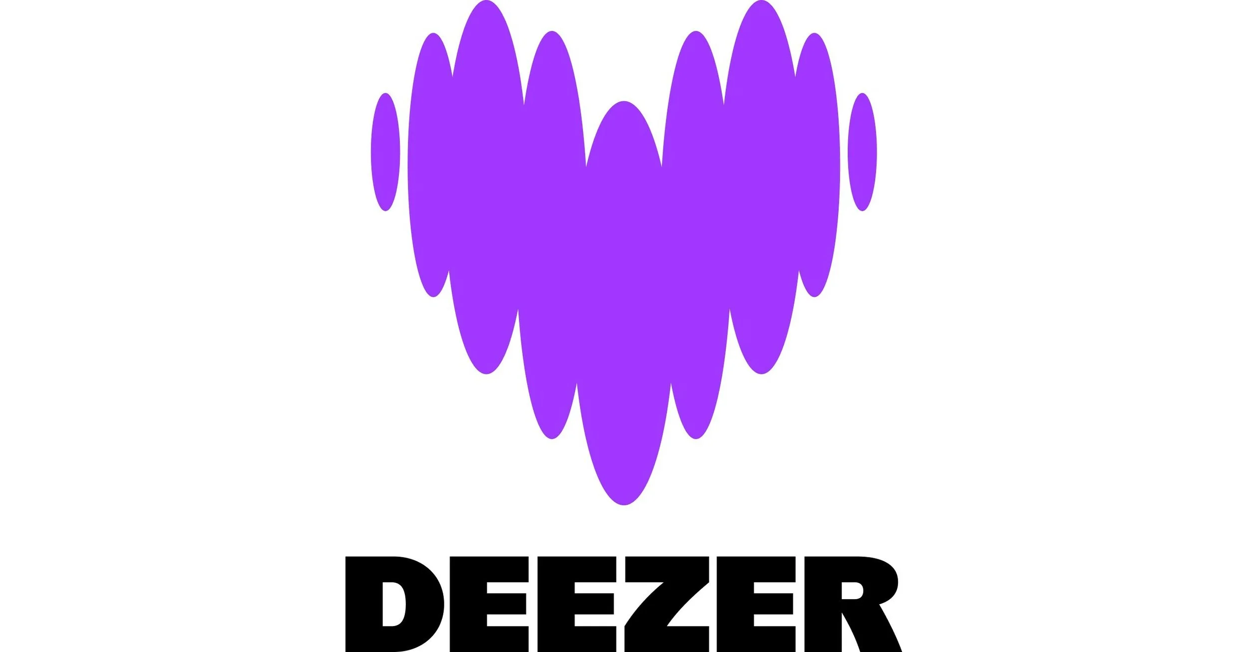 Logo of Deezer music streaming service featuring a purple heart-shaped design and the word "DEEZER" in bold black letters beneath it.