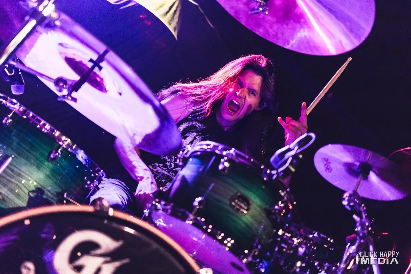 @damienrainaud of @glyphmetal 🥁 
&mdash;
📸 @roamingroachphotography 
&mdash;
#glyph #runemaster #drummers #damienrainaud #detroitphotographer #spacemetal #dragons
