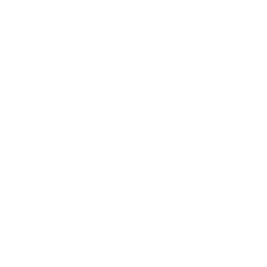 A white dog with a fluffy coat lying on grass in a backyard, next to a orange plastic toy.