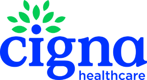 Cigna Healthcare logo with a stylized green and blue leaf design above the company name.