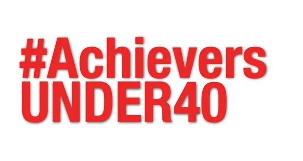 Text reads '#Achievers UNDER 40' in bold red font on a white background.