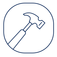 Outline of a hammer inside a circle.