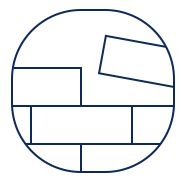 A circular diagram illustrating a brick wall pattern with rectangular bricks.