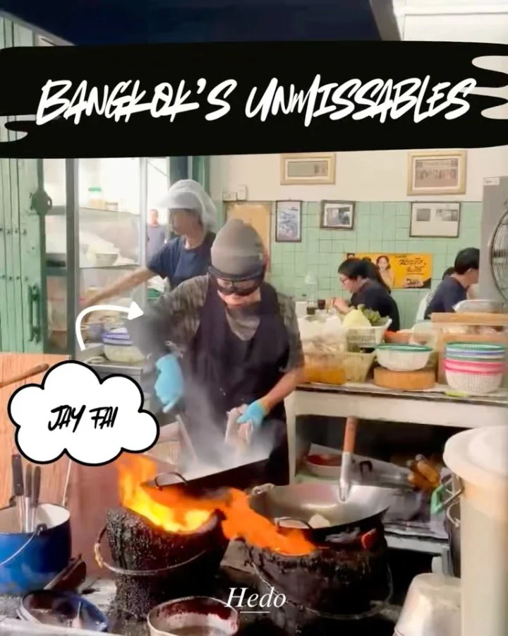 Touchdown Bangkok.
Room&rsquo;s not ready. Fine.
Queue for Jay Fai&rsquo;s crab omelette.
Ice-cold beer.
Market madness. Best mango on earth &mdash; non-negotiable. Poolside siesta. Reset.
Then Chef Ton takes us on a ride at Le Du. Jazz.
Espresso mar