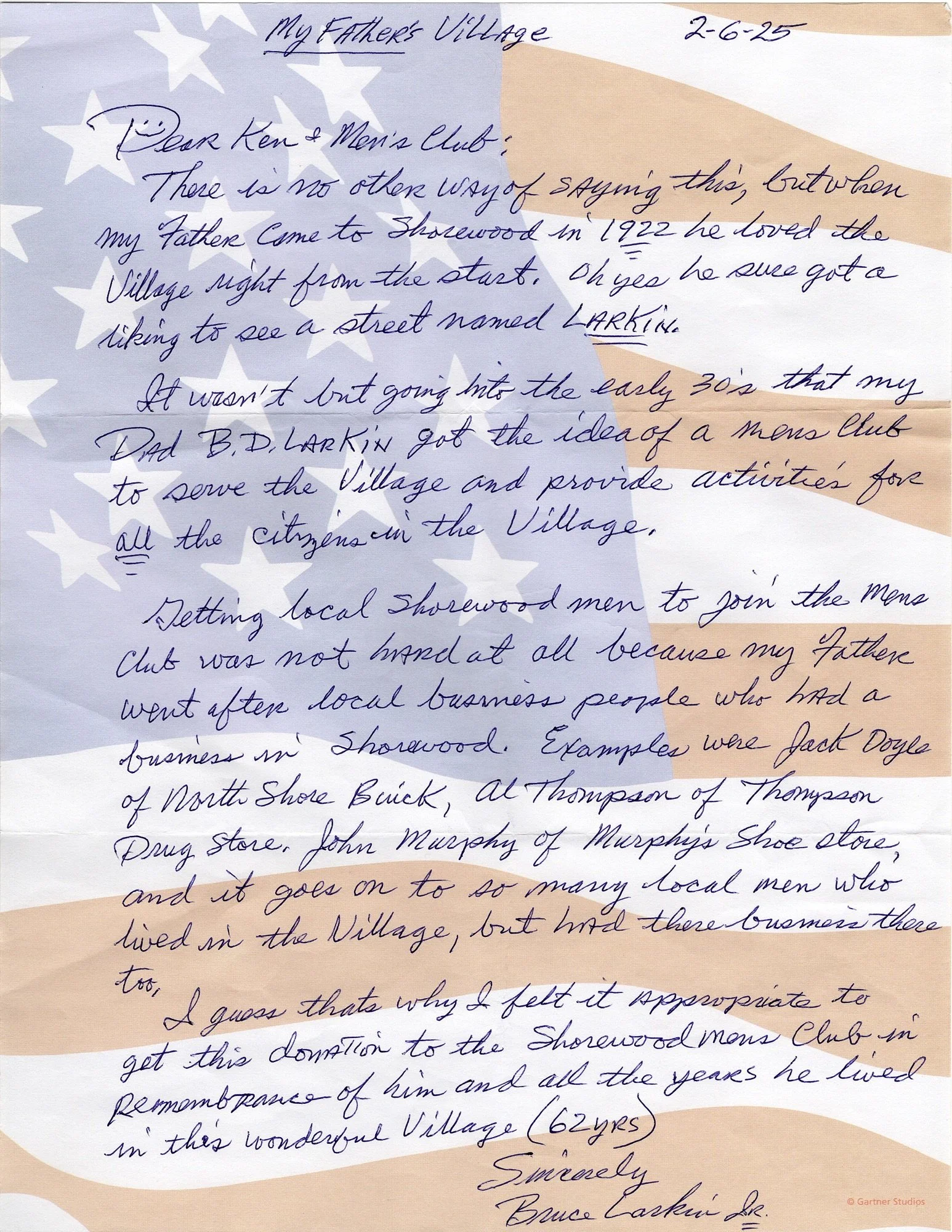 Generous Donation from Bruce Larkin Jr. in Remembrance of His Late Father