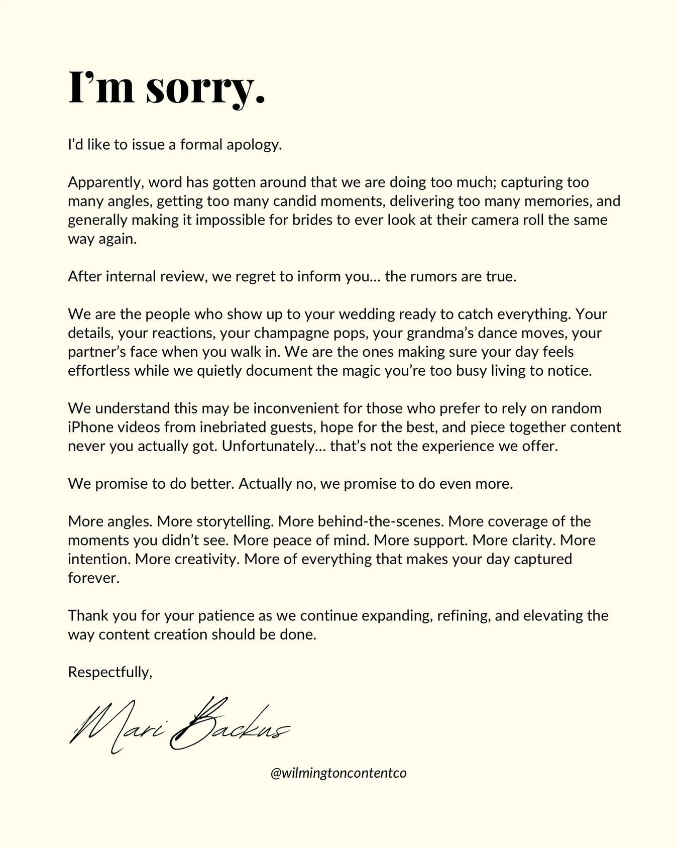 Something has come to my attention and I had to address it. I hope you will all understand and support us during this time 💕 

#weddingcontentcreator #weddingcontentcreation #wilmingtonncweddings #wilmingtonnc