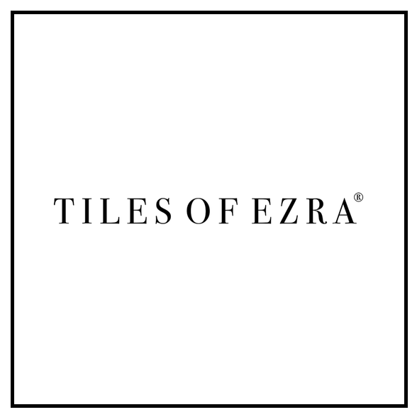 Tiles of Ezra logo in black text on a white background with a thin black border.