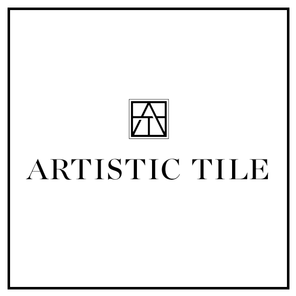 Logo featuring a stylized letter 'A' and the text 'ARTISTIC TILE' beneath it, enclosed in a square, with a thin black border surrounding the design.