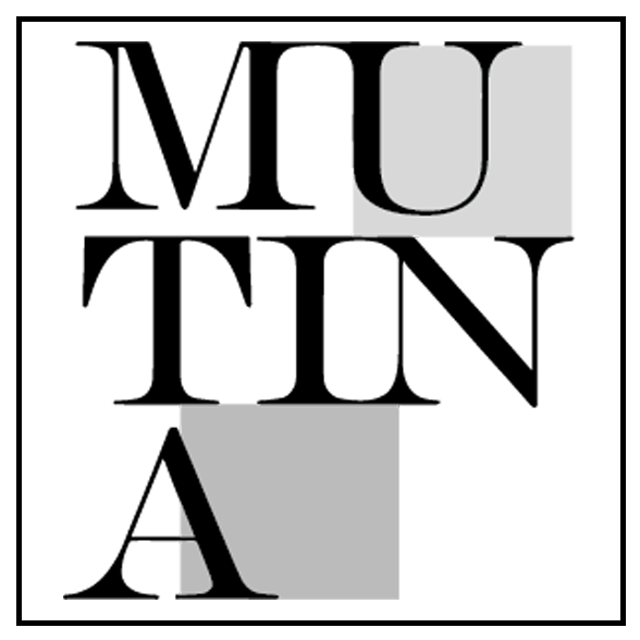 Black and white text design spelling 'MUTINU'. The letters are arranged vertically with black outline, some areas filled with light gray shading.
