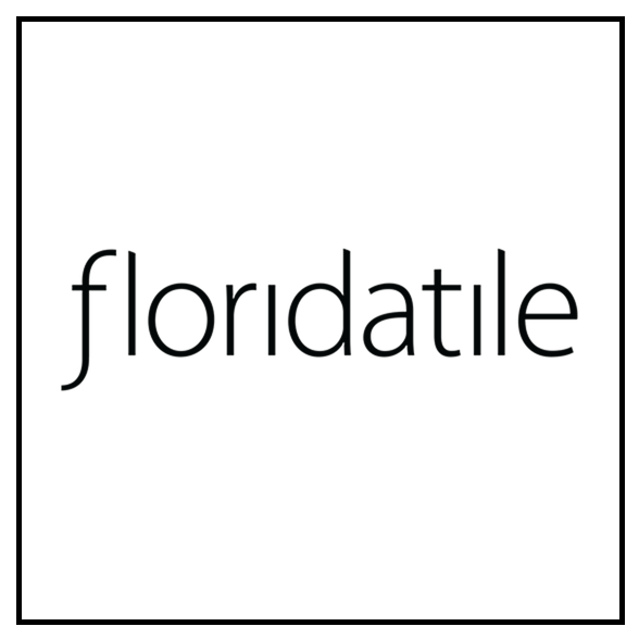 Logo with the word 'floridatile' in black lowercase letters, centered on a white background with a thin black border.