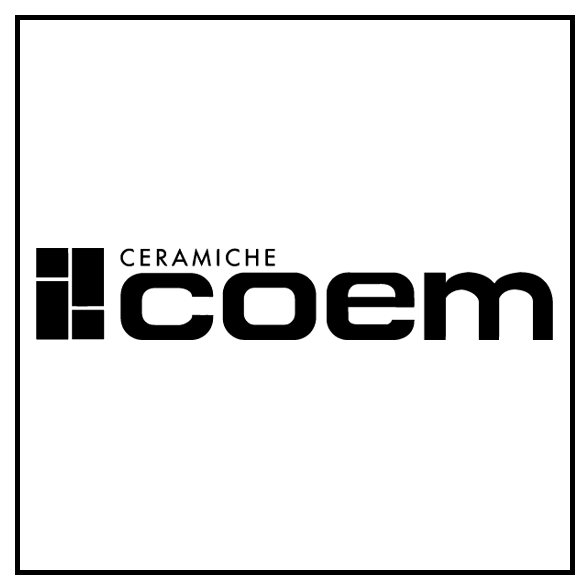 Logo with the word 'coem' in large bold letters, with the smaller word 'CERAMICHE' above it, all enclosed in a rectangular border.
