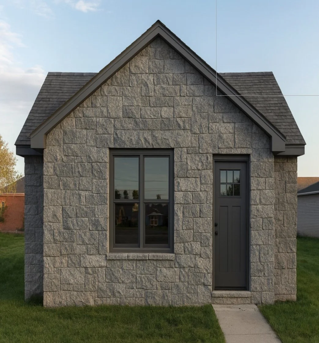 Antiqued fieldstone room interior