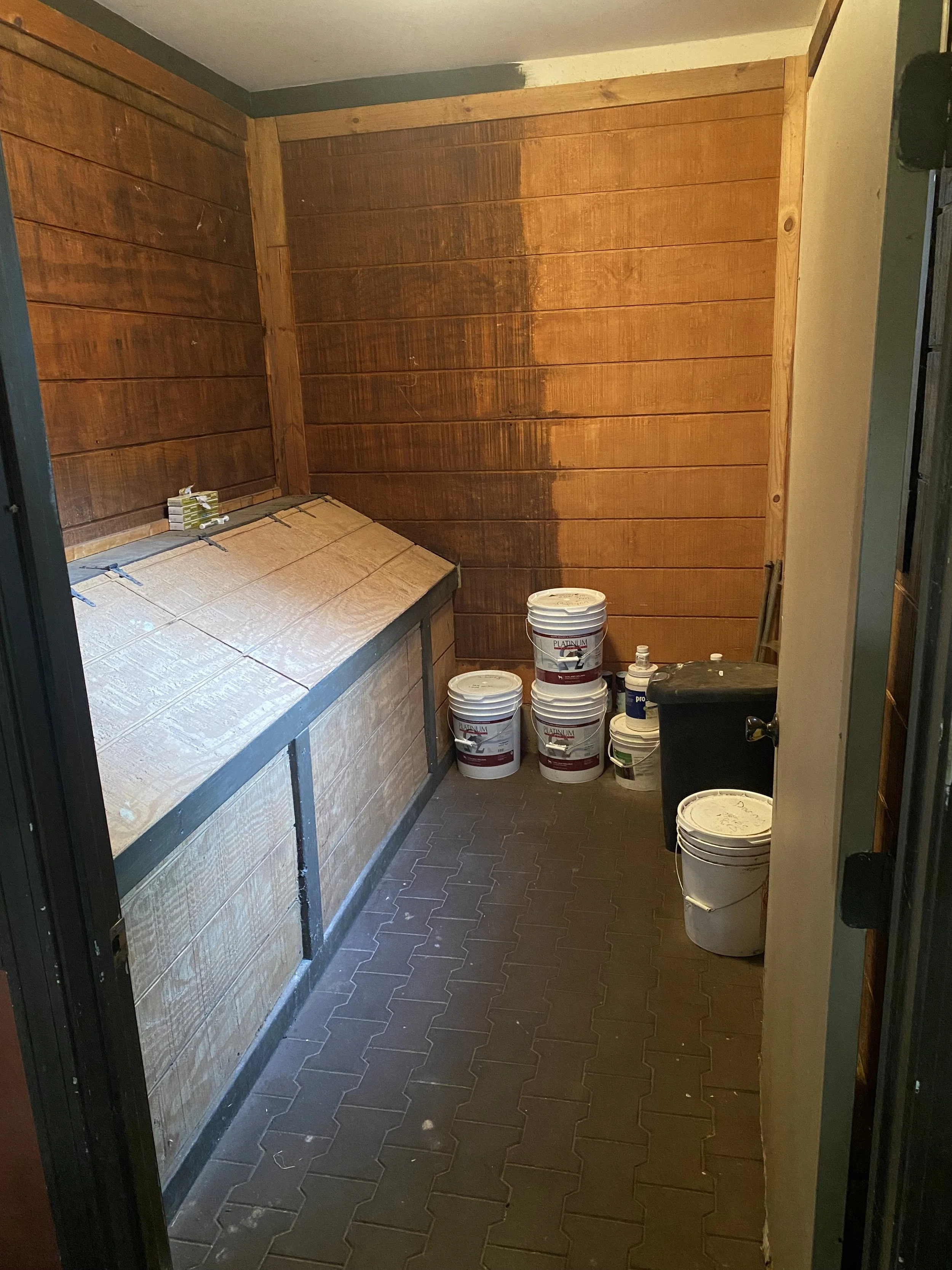 Upper Barn Feed room with feed bins.