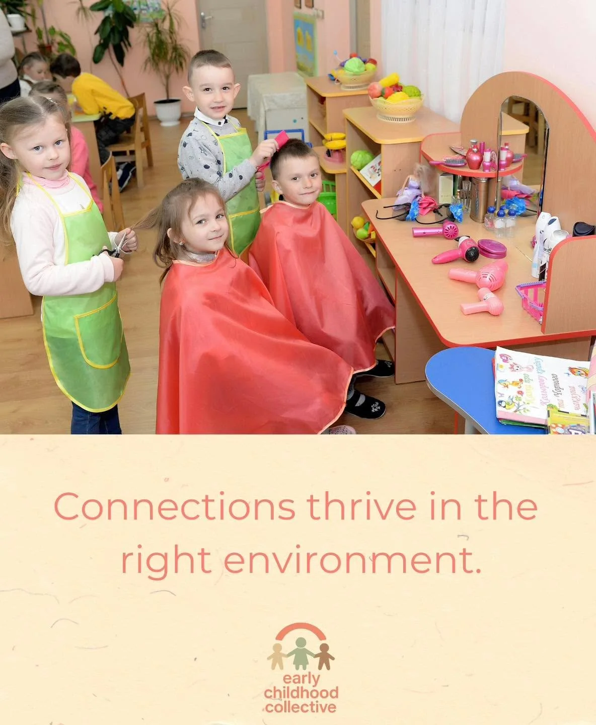 Connection thrives in the right environment. Inside, outside, hallways or drop-off/pick-up lines...where children are gathered together, you have the making of a friendship.

Childre)n build friendships when they have:

- Open-ended materials to shar