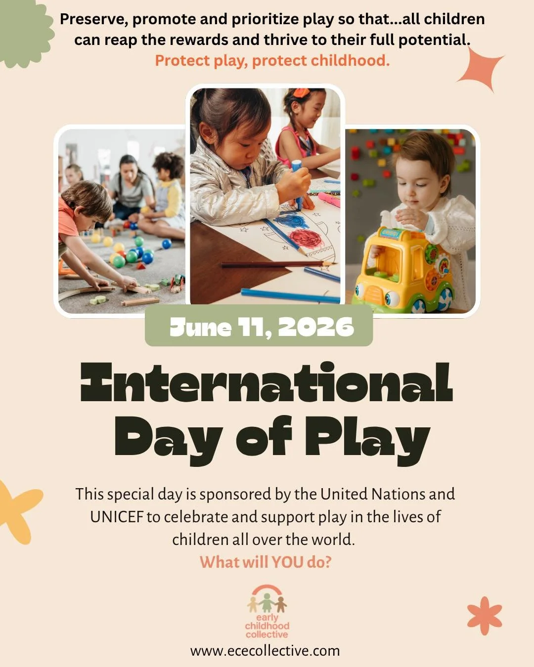 June 11 is the International Day of Play&mdash;a day dedicated to recognizing something children have always known: play matters. 

Play is far more than a way to pass the time. Through play, children build friendships, solve problems, practice commu