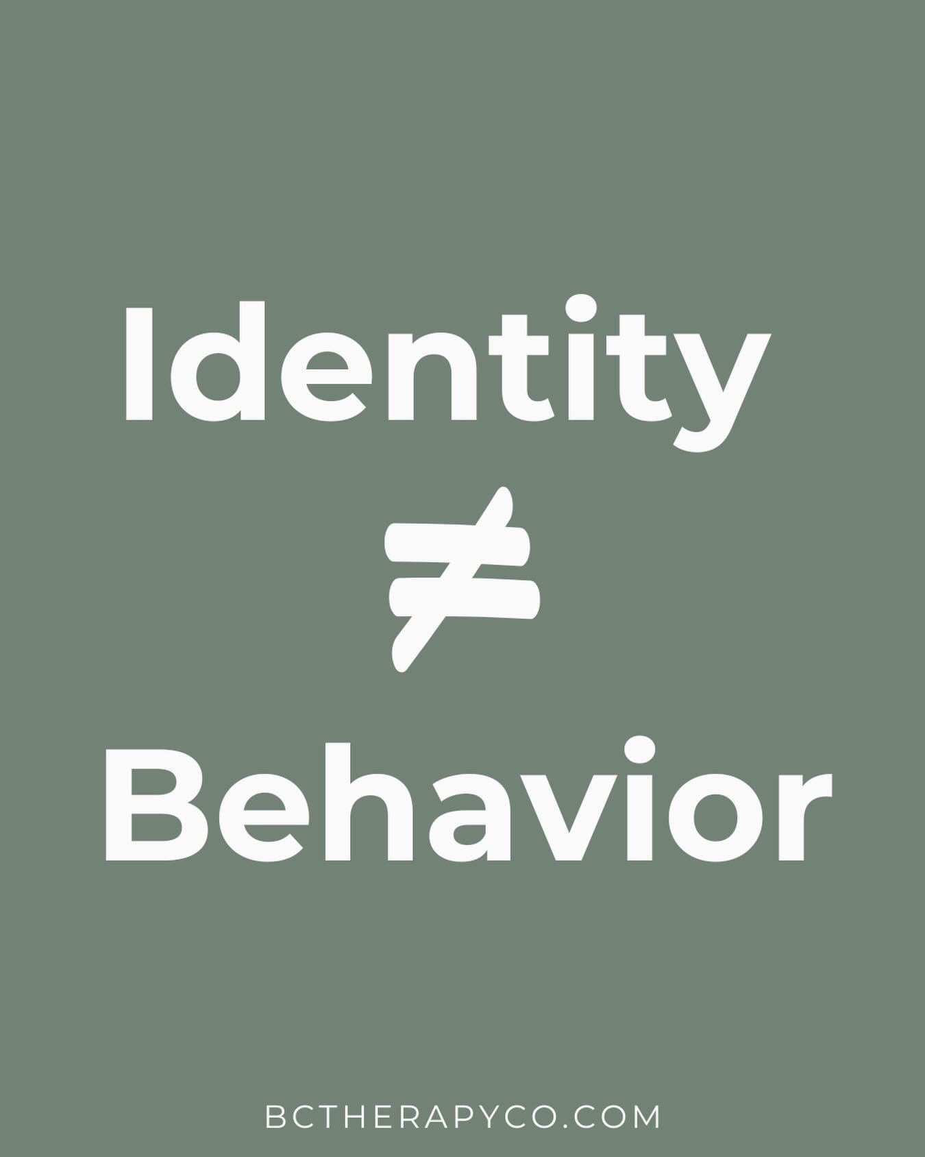 Identity &ne; Behavior 
Your identity is who you are at your core; your sense of self, values, and orientation. Behavior is what you do in the moment, which can be influenced by circumstance, curiosity, or experimentation. They&rsquo;re related, but 