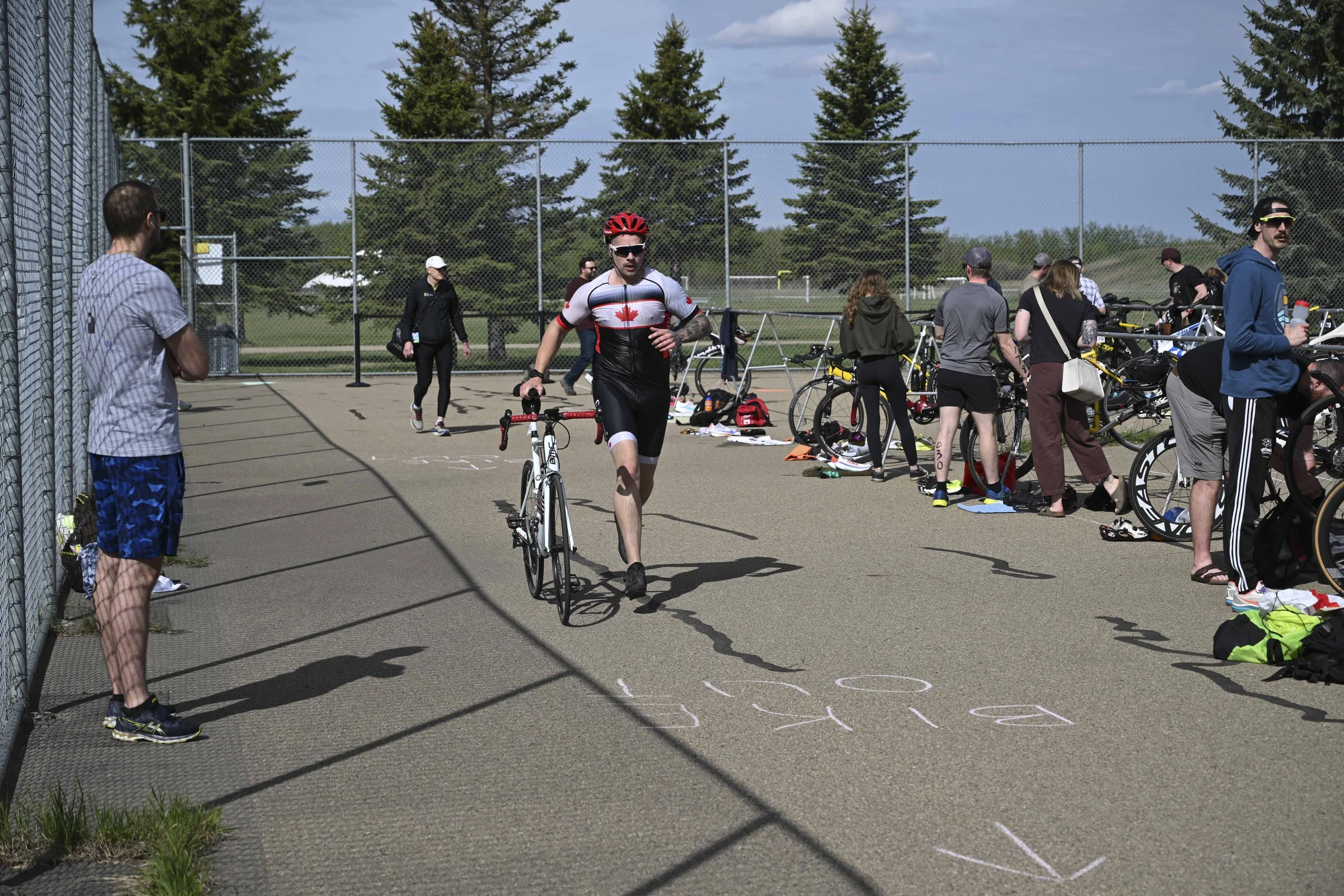 A 2025 competitor completing T1 in the transition of Beat-the-Base