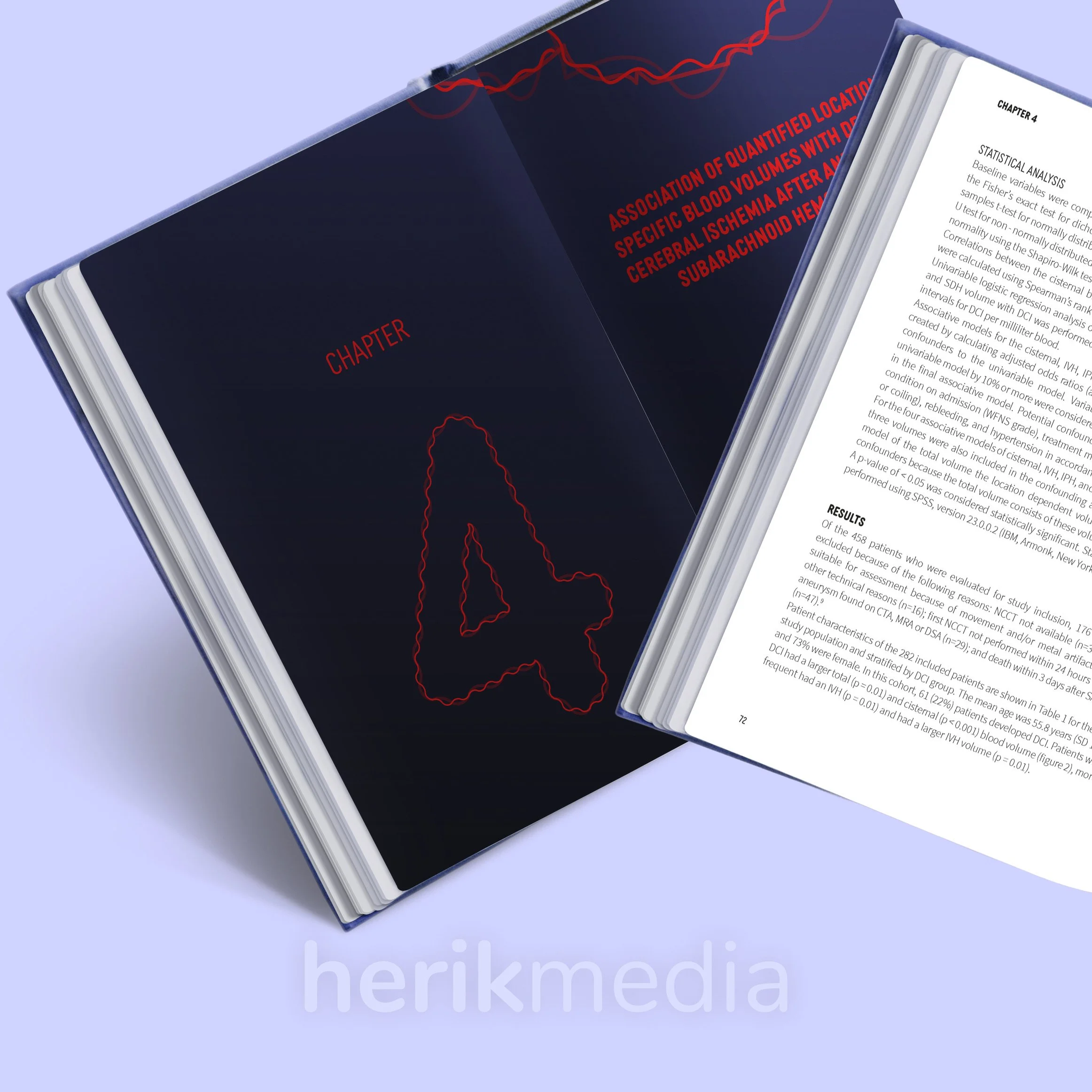 Een open boek met grafieken en wetenschappelijke tekst op een lichte blauwe achtergrond.
