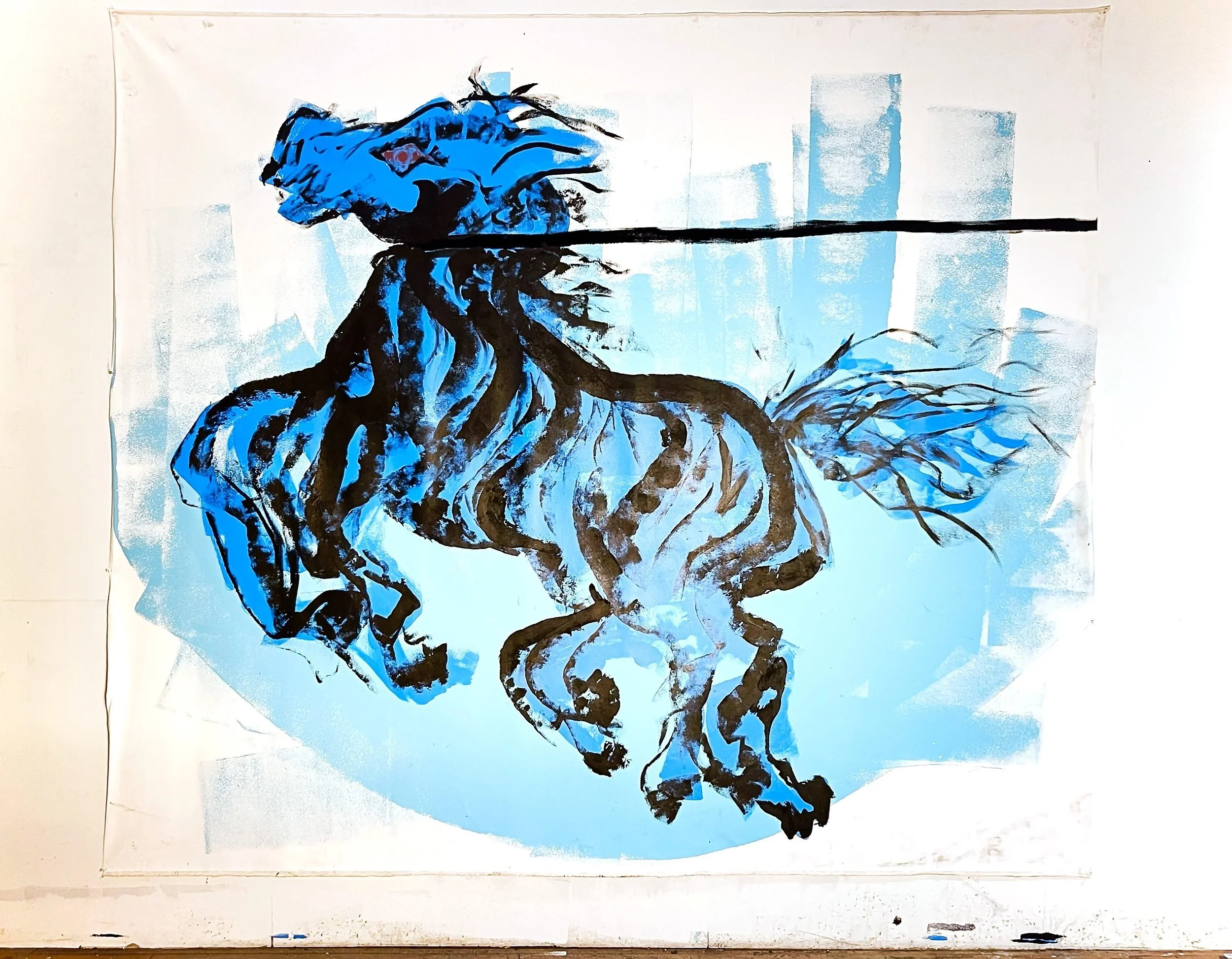 Ambush / 
latex, acrylic, grout, and oil on canvas / 
83 3/4" x 96 3/8"