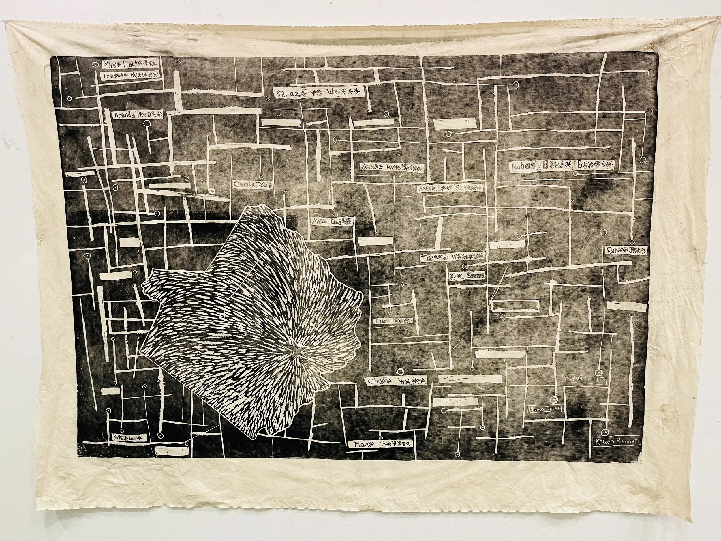 I Won't Forget / 
woodblock print / 
53" x 78"