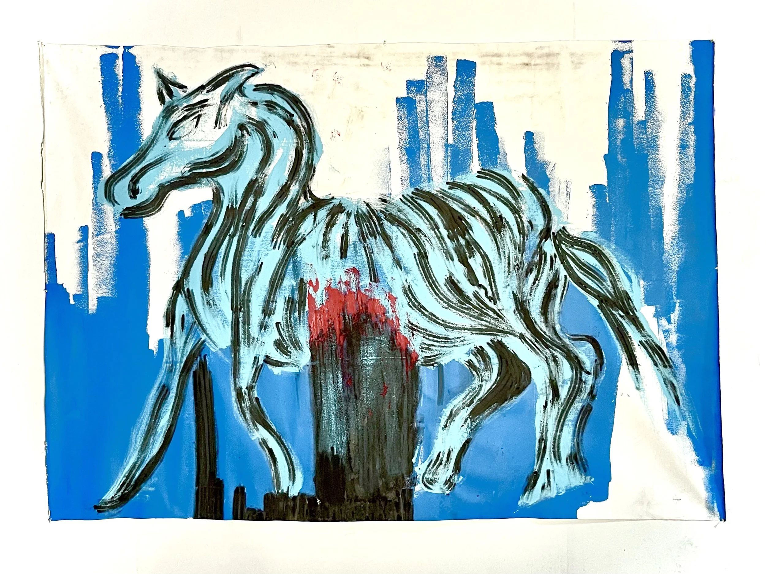 Crestfallen / 
latex, grout, and oil on canvas / 
59 3/4" x 84 3/8"