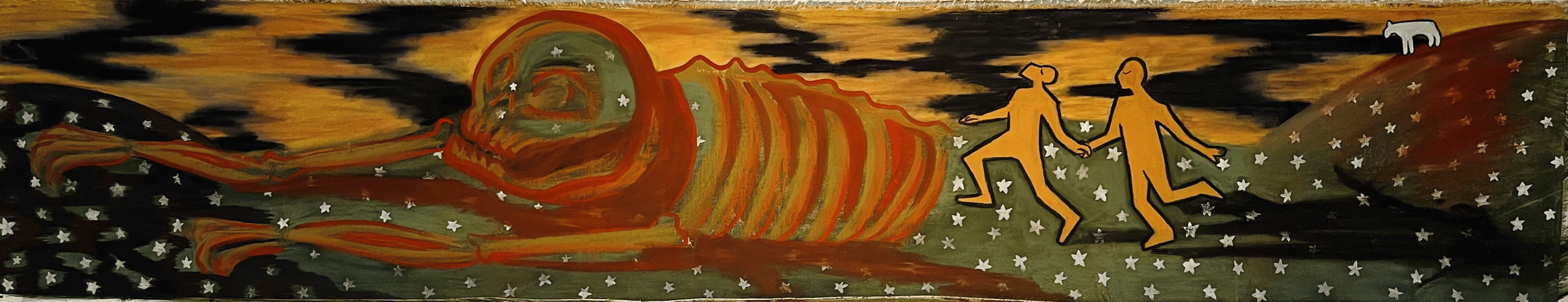 Frolicking Through Antarctica / 
charcoal and watercolor on canvas / 
15 1/4" x 78 3/4"