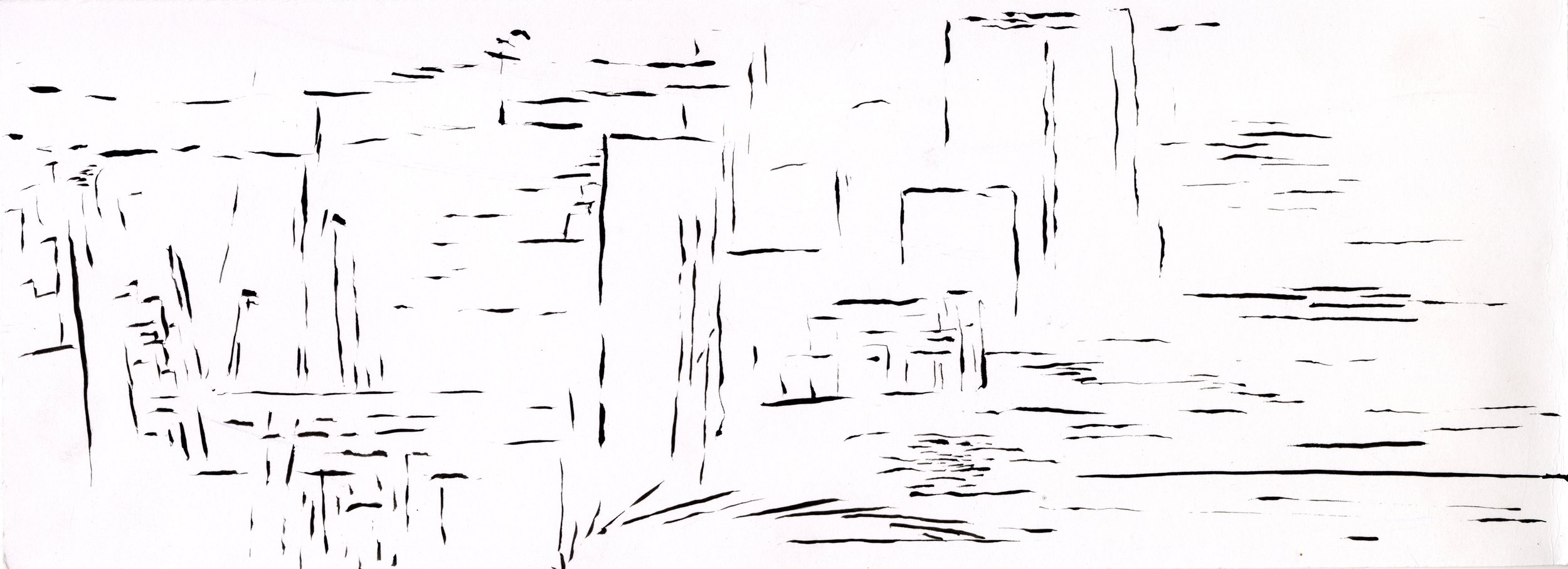 Meat and Coal Factories / 
ink on paper / 
5 1/2" x 15"