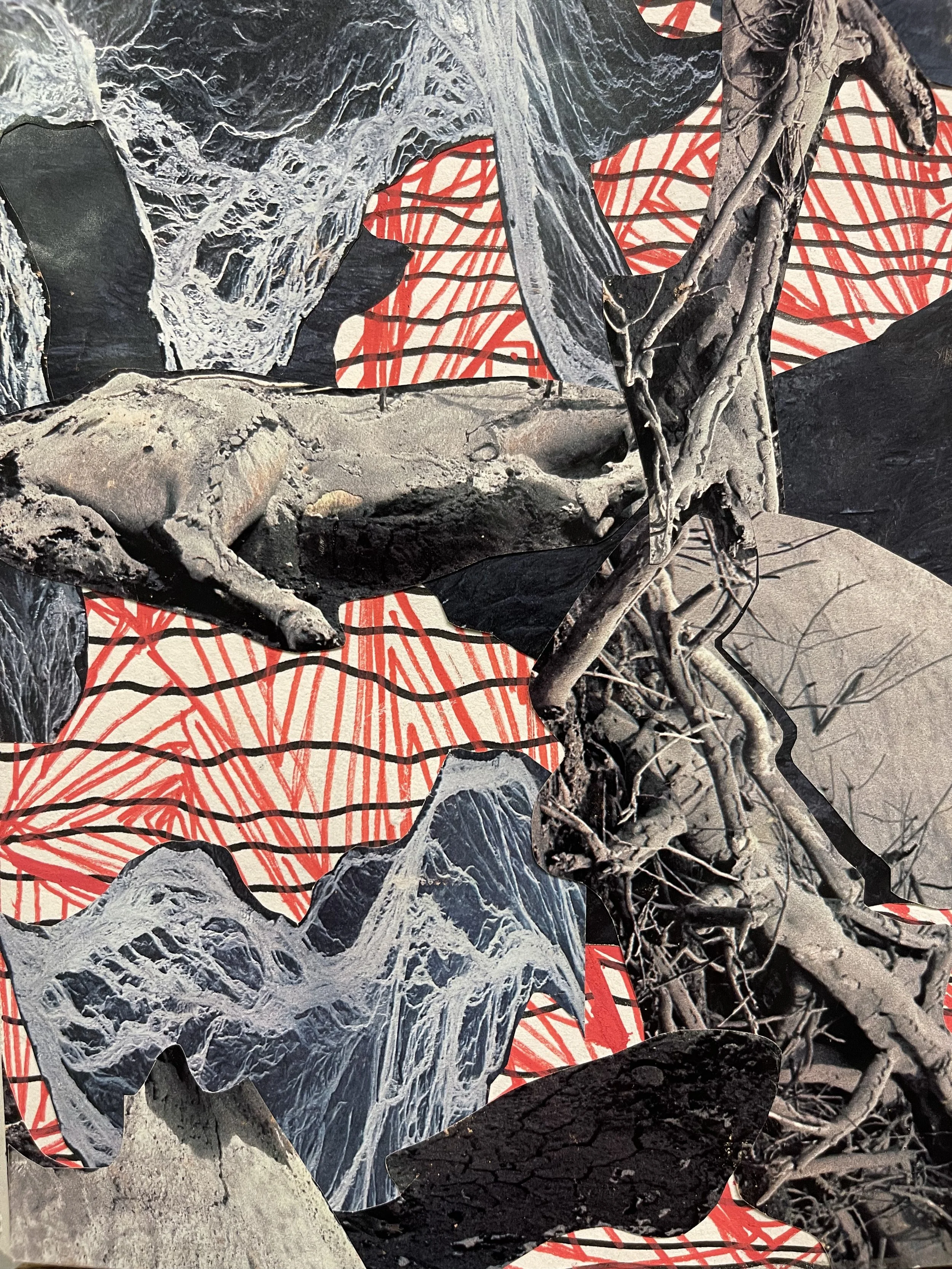Volcanoes / 
collage and ink on paper / 
11" x 8 1/2"