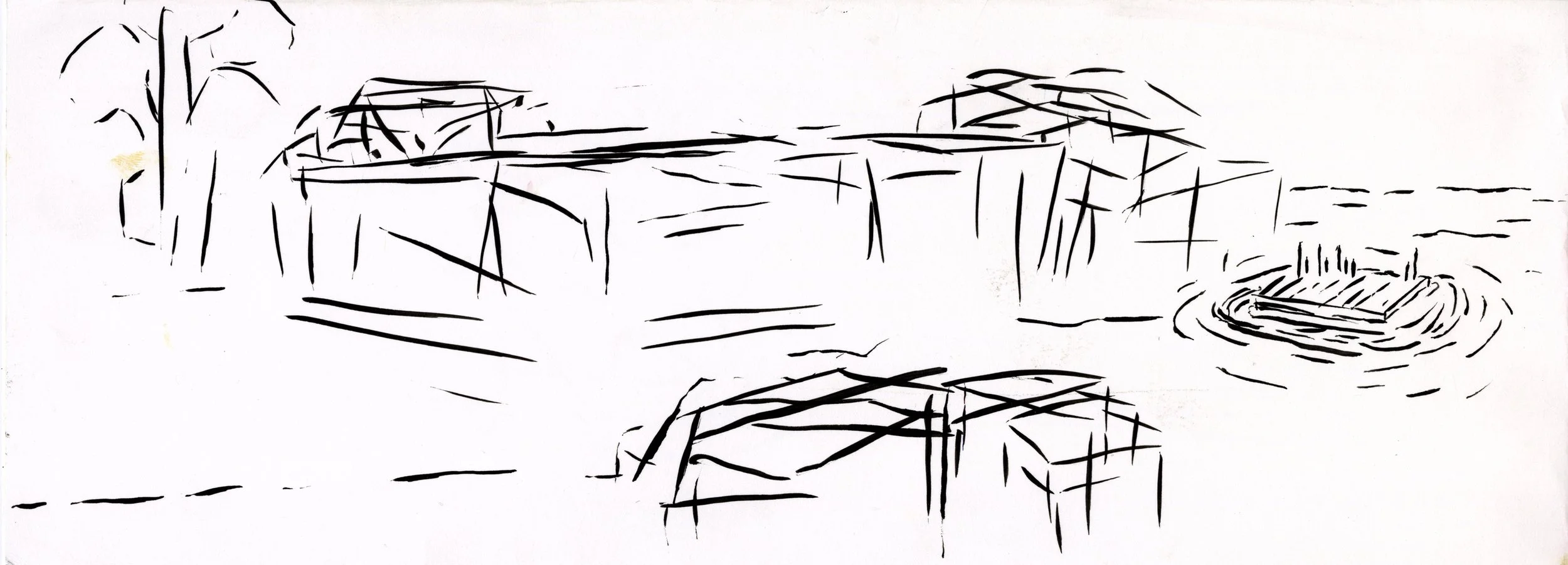 The Rafts / 
ink on paper / 
5 1/2" x 8 1/4"