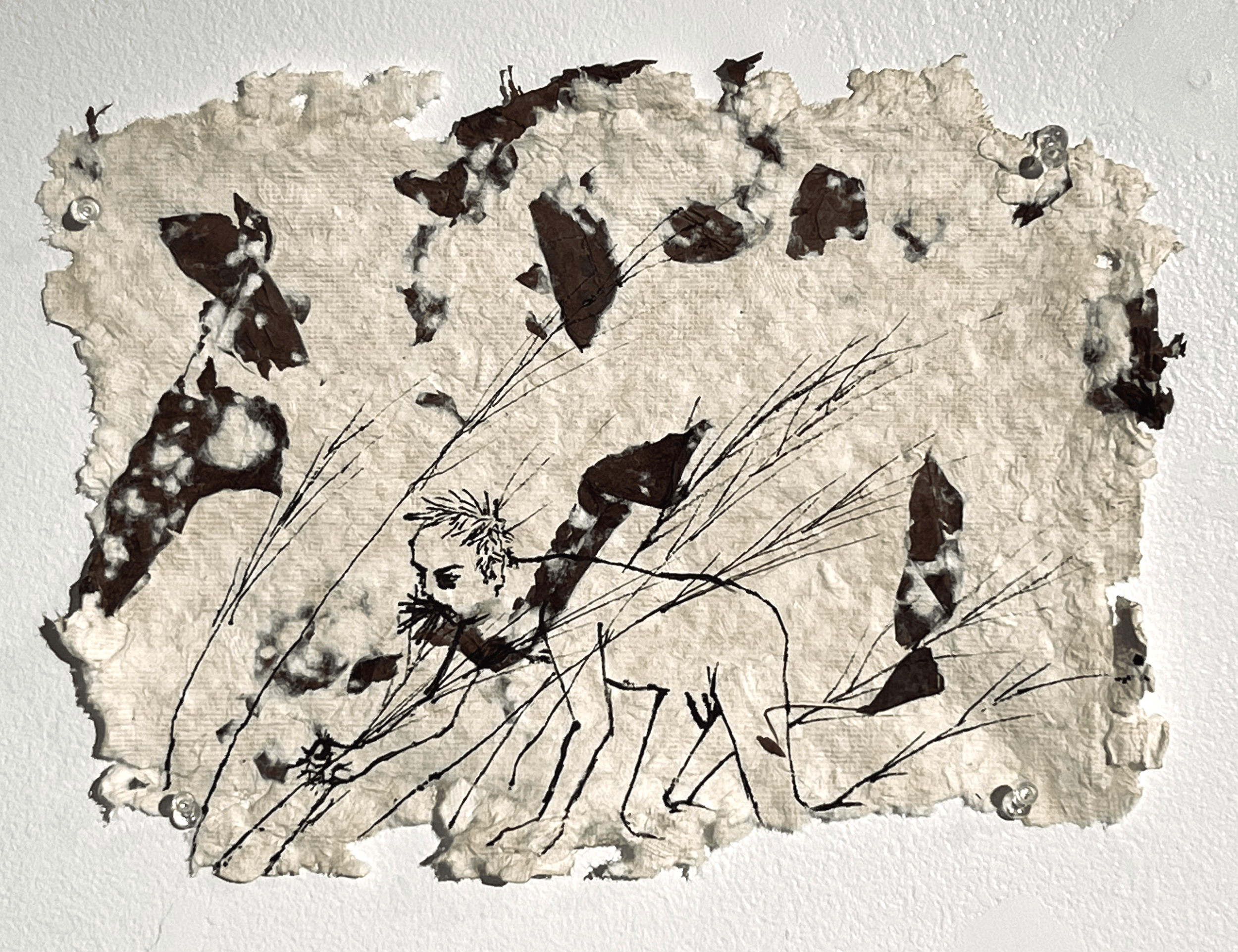 What Could Have Been / 
ink and tobacco leaves on handmade paper / 7 1/2" x 11"